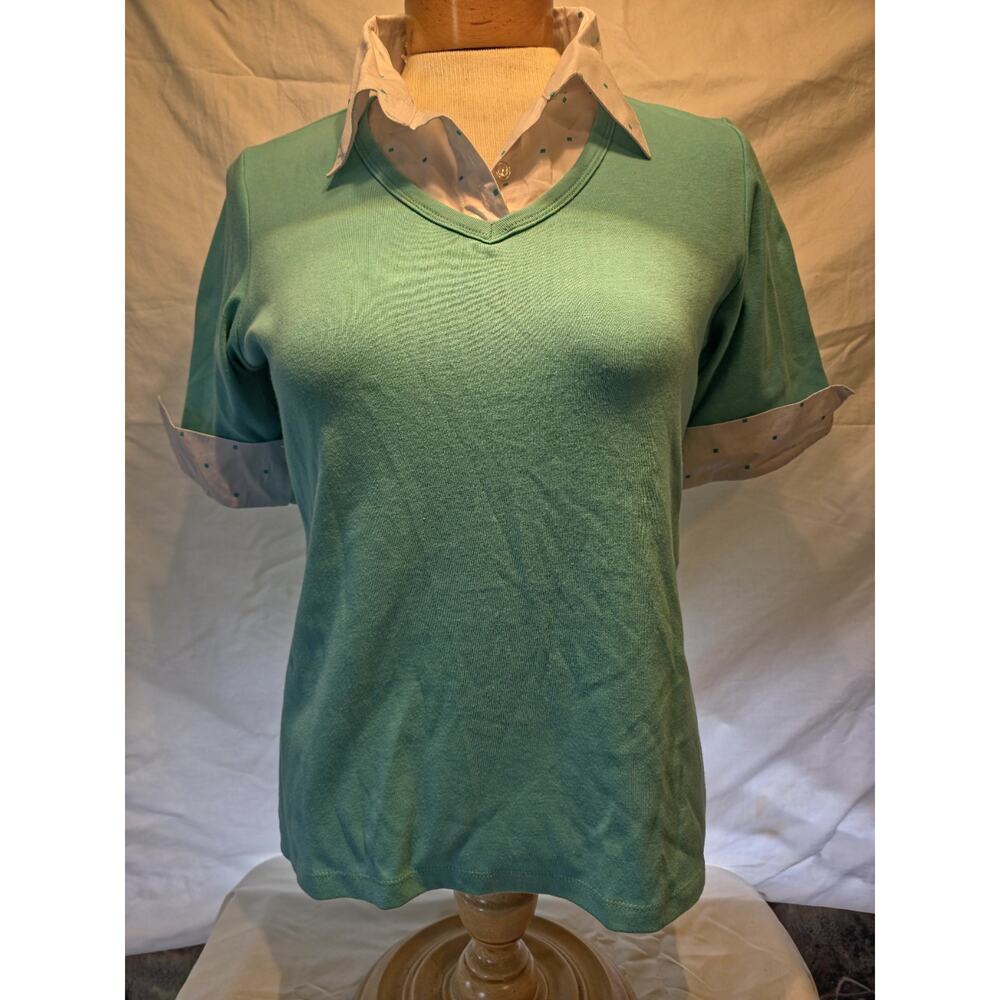 Denim & Co Top Small T-shirt with White and Small Blocks on Collar